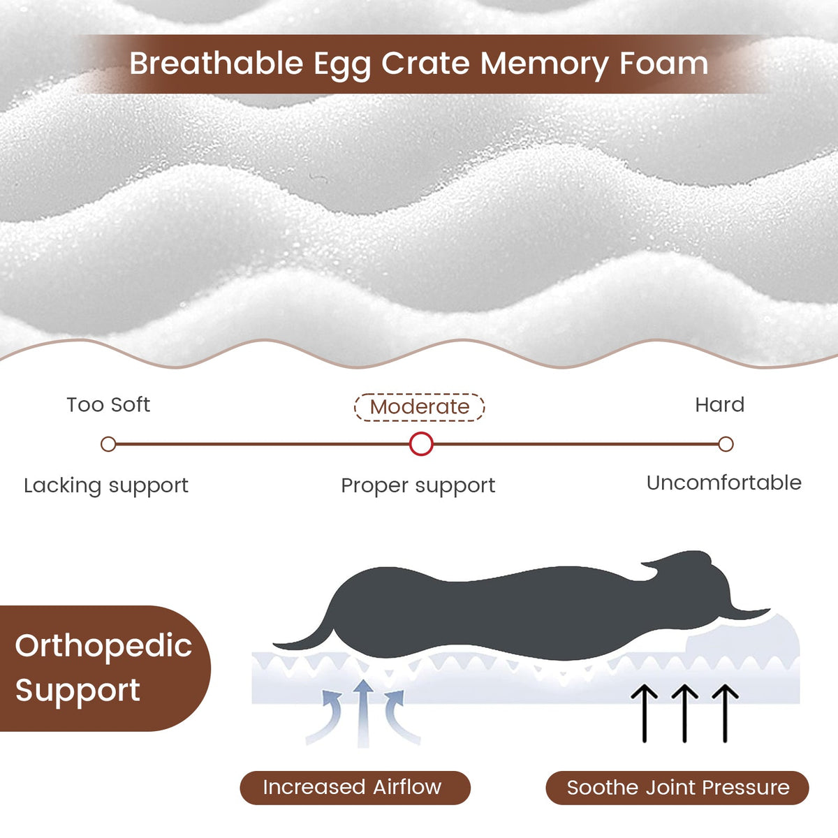 Beige orthopedic memory-foam dog bed with egg-crate breathable support illustration