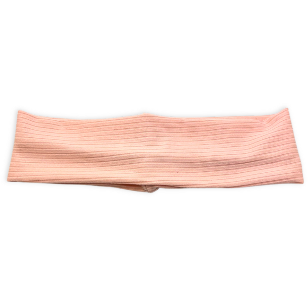 Pink ribbed headband, wide knit fabric with folded seam