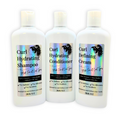 Curl hair care trio bottles: shampoo, conditioner, defining cream, 3-pack