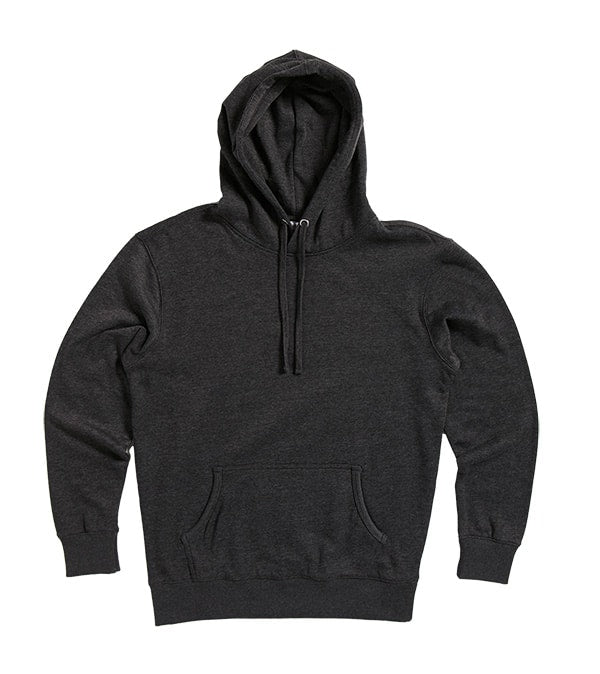 Charcoal heather midweight pullover hoodie, hood with drawstrings and kangaroo pocket