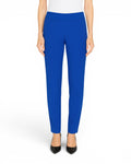 Women’s cobalt blue straight-leg microfiber pants with mid-rise waistband and ankle length