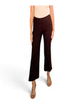 Pull-on wide ankle pant in dark brown, straight wide leg, full-length view