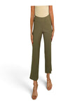 Olive pull-on wide ankle pants with tapered hem and ankle-length fit