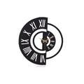 Black modern silent wall clock, Roman numerals and gold-tone hands with outer ring
