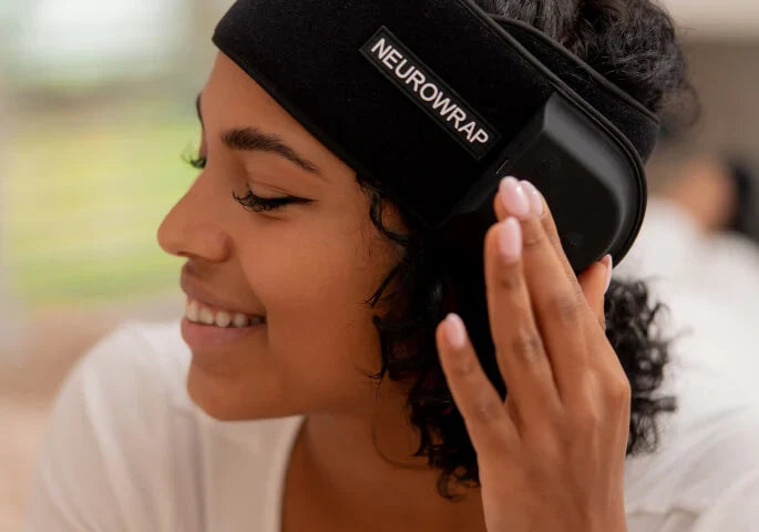 NeuroPulse PRO black NeuroWrap headband close-up on face