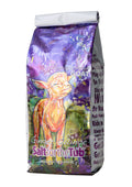 Bath salt bag with purple multicolor goat-themed artwork and glossy pouch