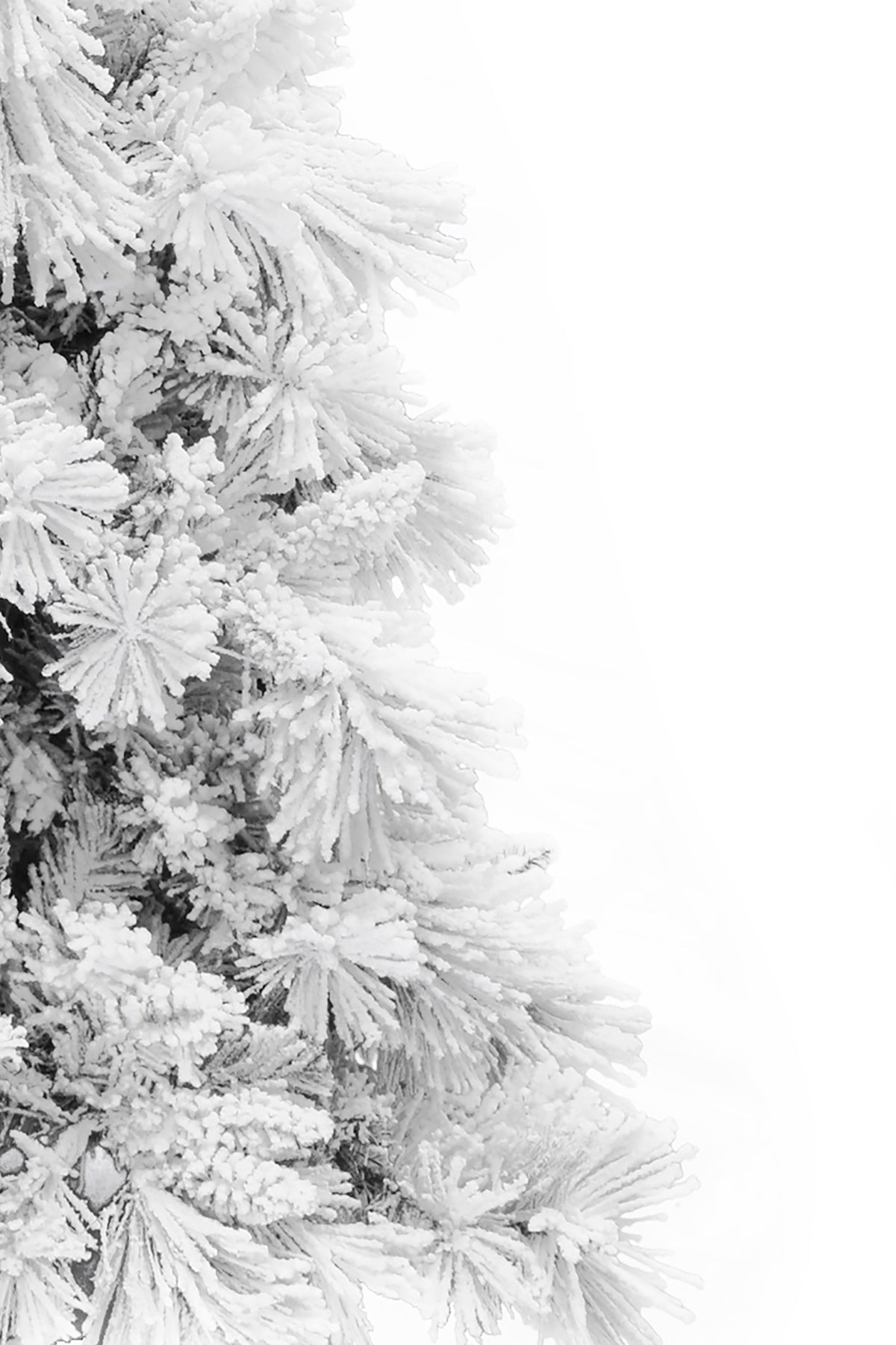Close-up of snow-flocked artificial Christmas tree branches