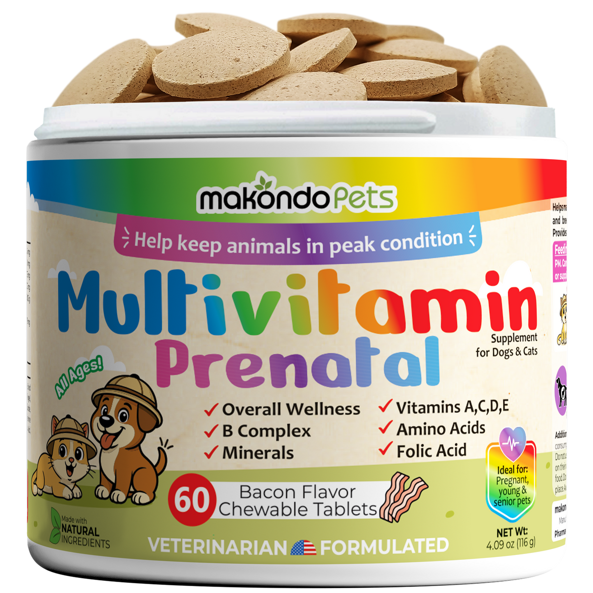 Bacon-flavored prenatal multivitamin chewable tablets bottle, dogs & cats, 60 count