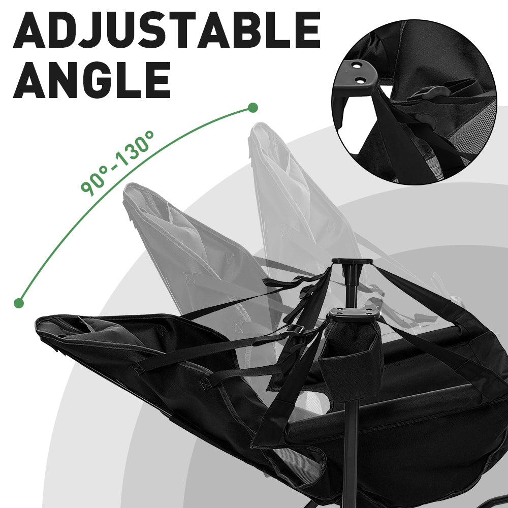 Black foldable camping rocking chair with adjustable angle backrest