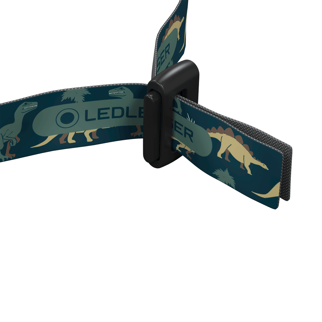 Green animal-print headlamp with black front clip and strap