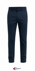 Men's slim chino pant in deep navy, flat front with belt loops and straight fit.