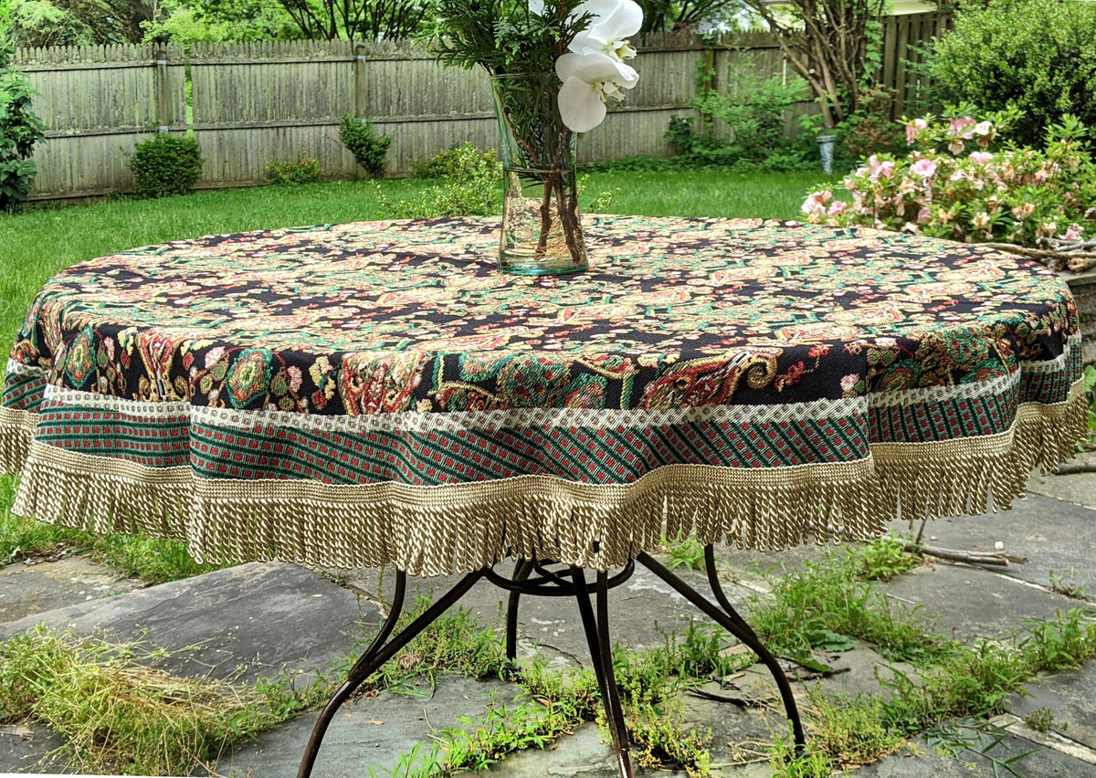 Tache Elegant Black Ornate Paisley Woven Tapestry Tablecloth (18192)