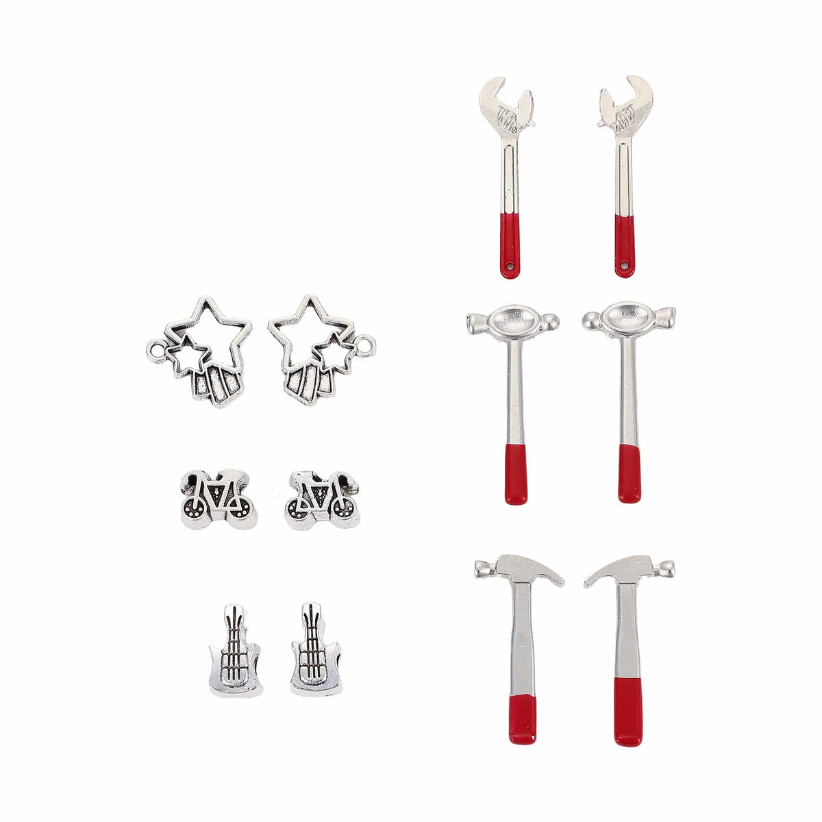 Six birthday candle party cracker pieces with silver star ends and red handles