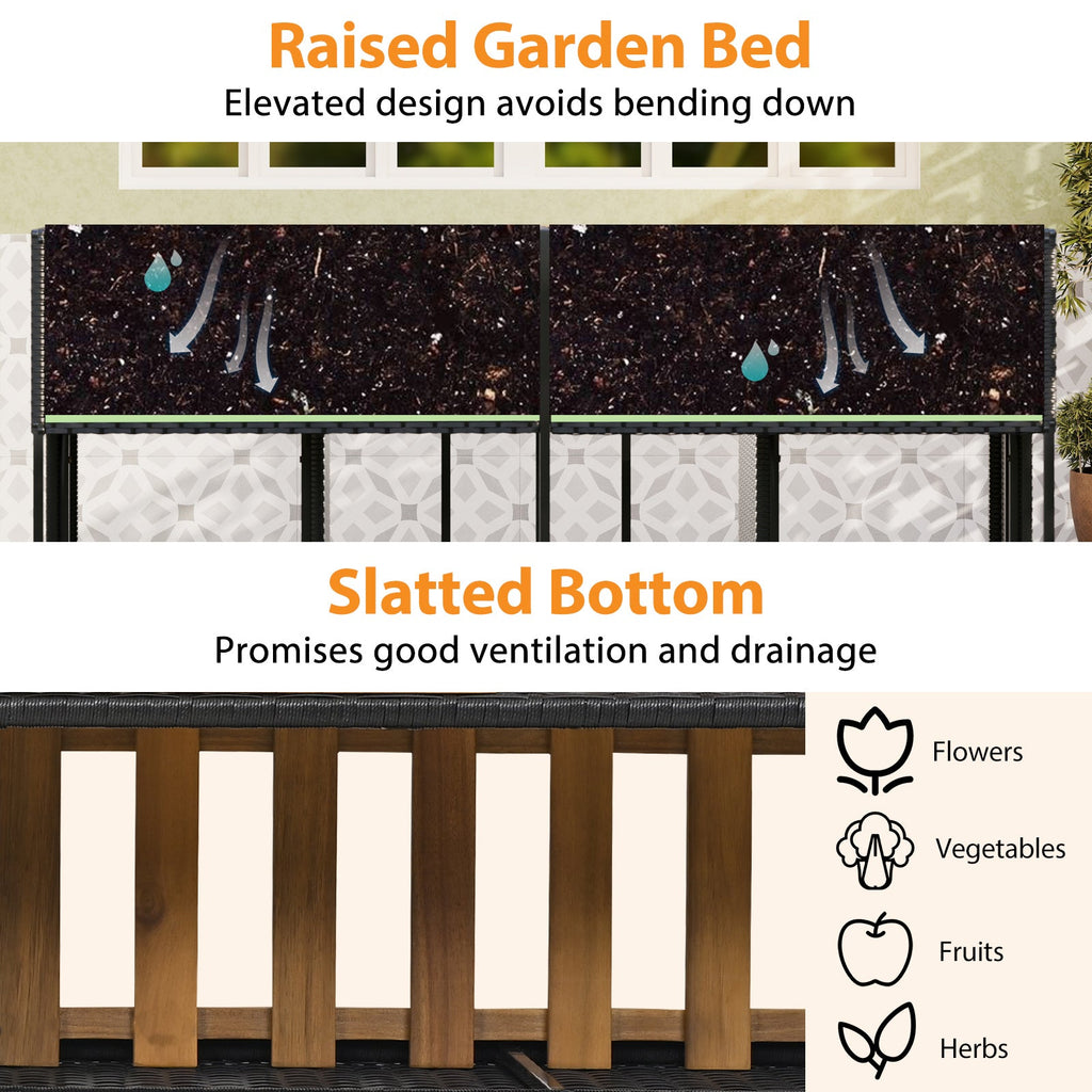 Raised garden bed with slatted bottom design for drainage in patio furniture set