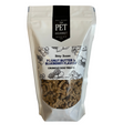 Peanut butter and blueberry dog treat pouch with Bitty Bones crunch shapes