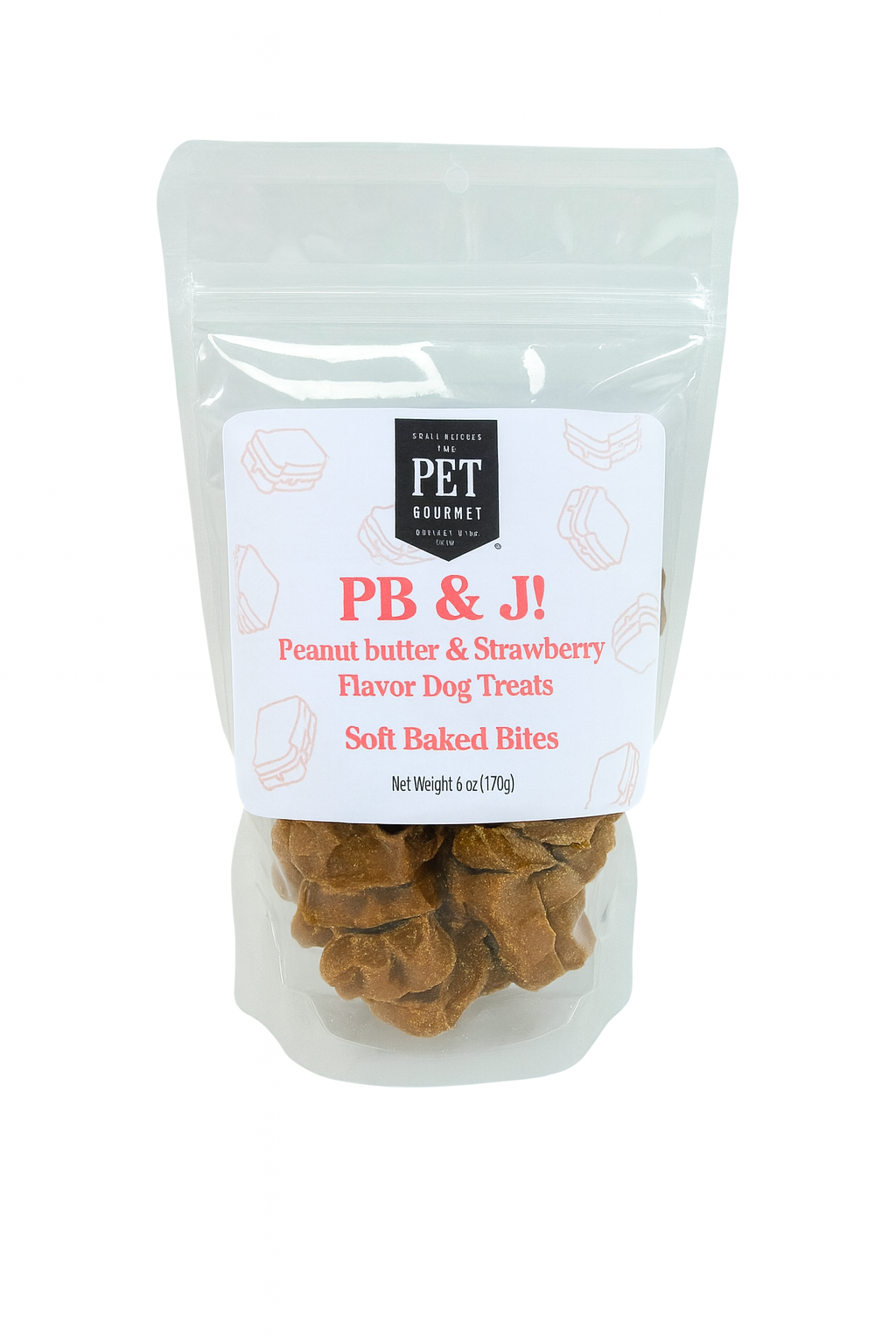 PB & J soft baked dog treats bag, peanut butter & strawberry, 6 oz
