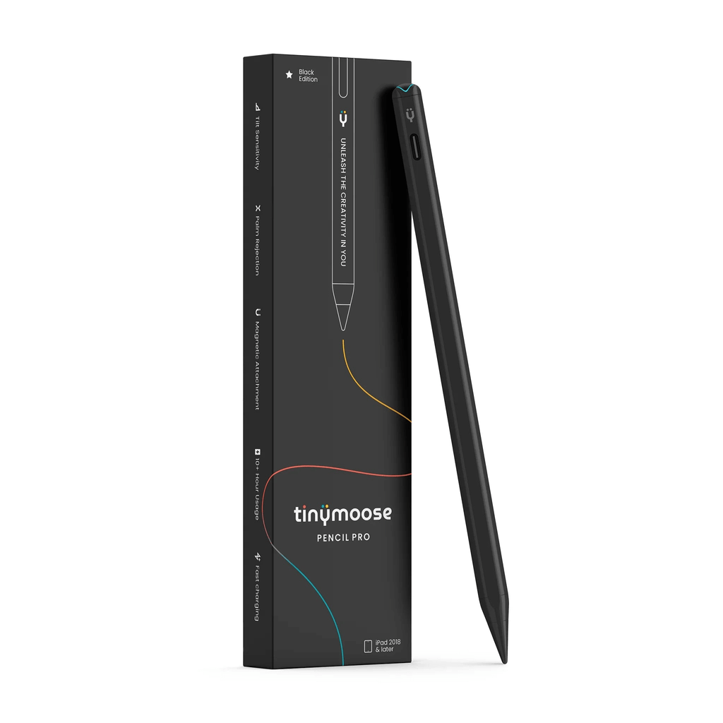 Black iPad stylus pen with USB-C charging port and slim tip