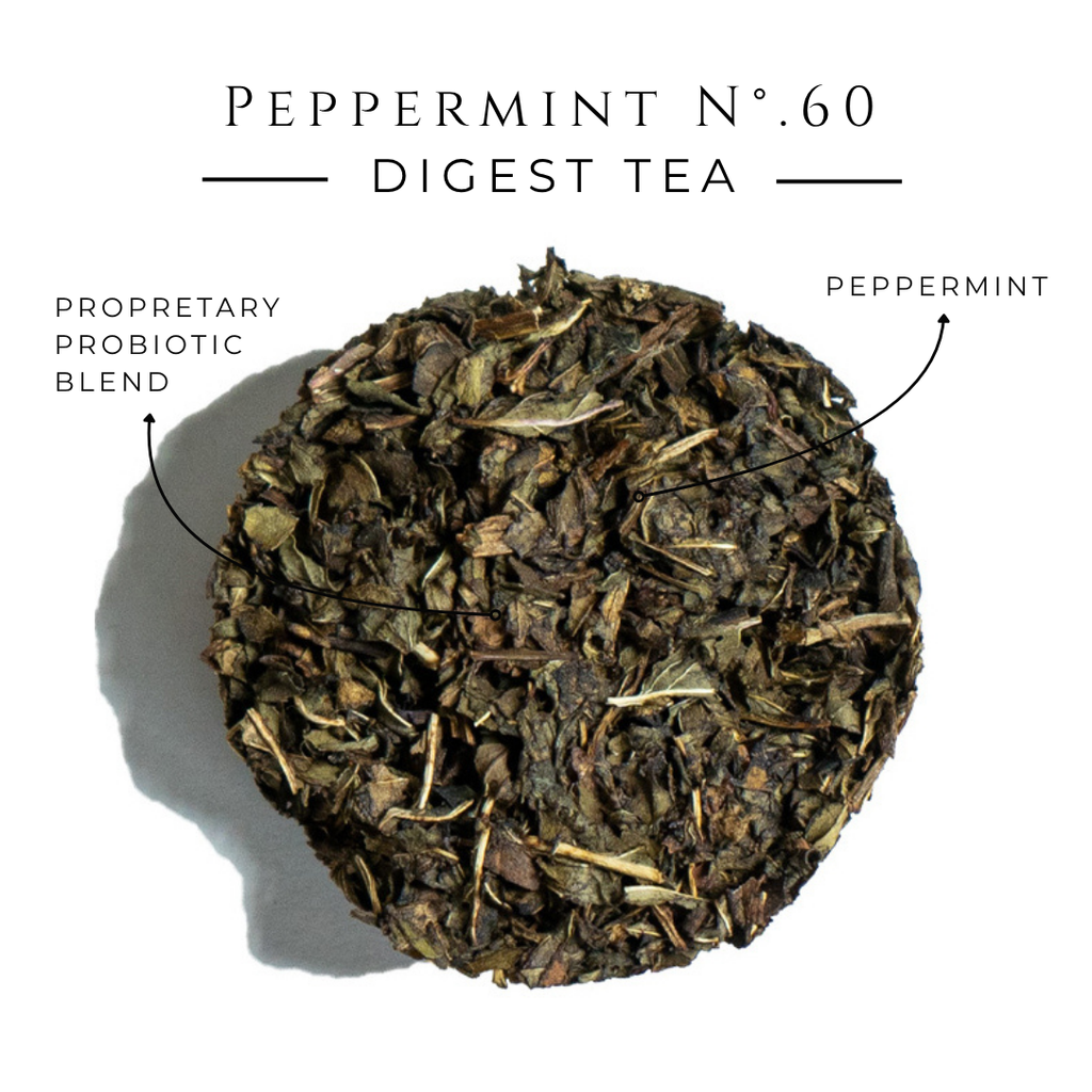 Peppermint digest tea disc with visible leaf and stem blend
