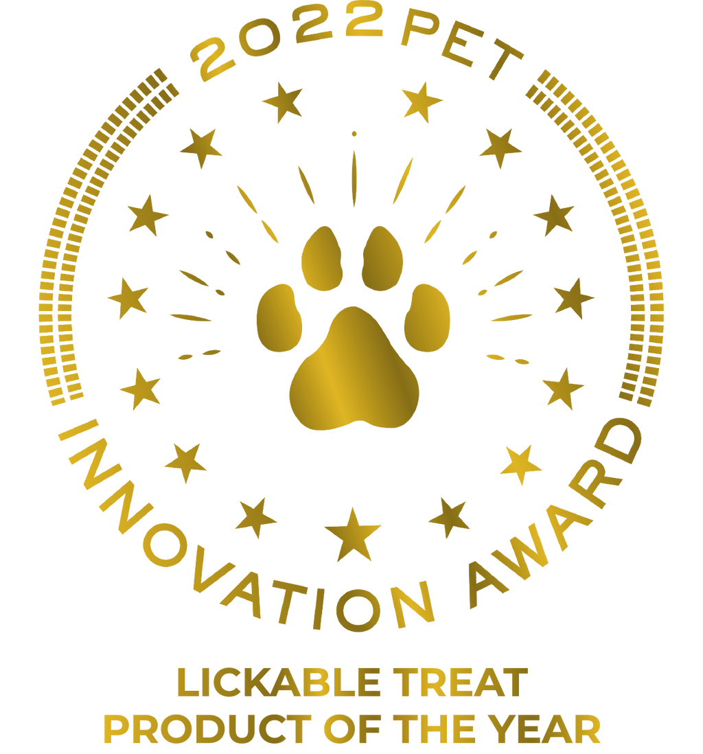 Gold paw print award seal with Innovation Award text