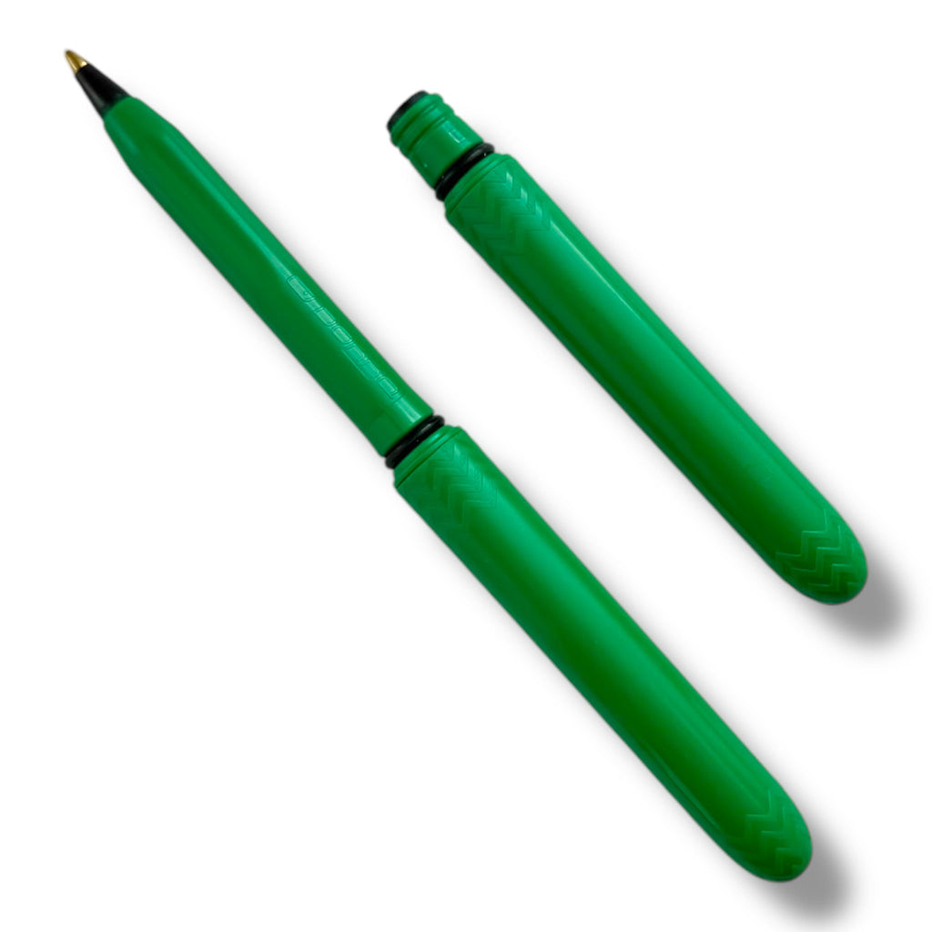Lime green pocket pen pack, two click-style pens with black tips