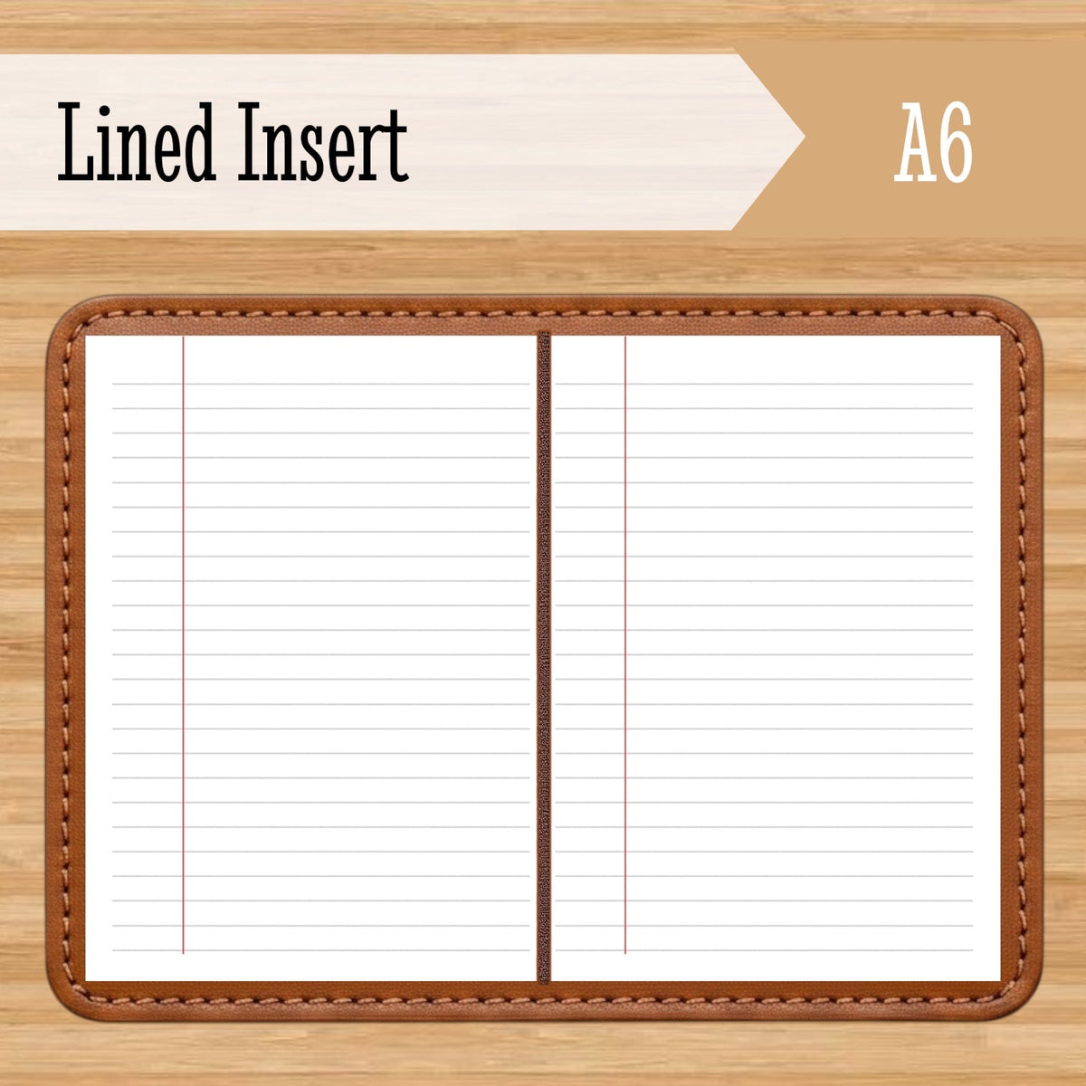 A6 kraft lined notebook insert with stitched cover and two-page layout