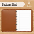A5 junior lined discbound notebook insert with brown cover and 6-ring spine