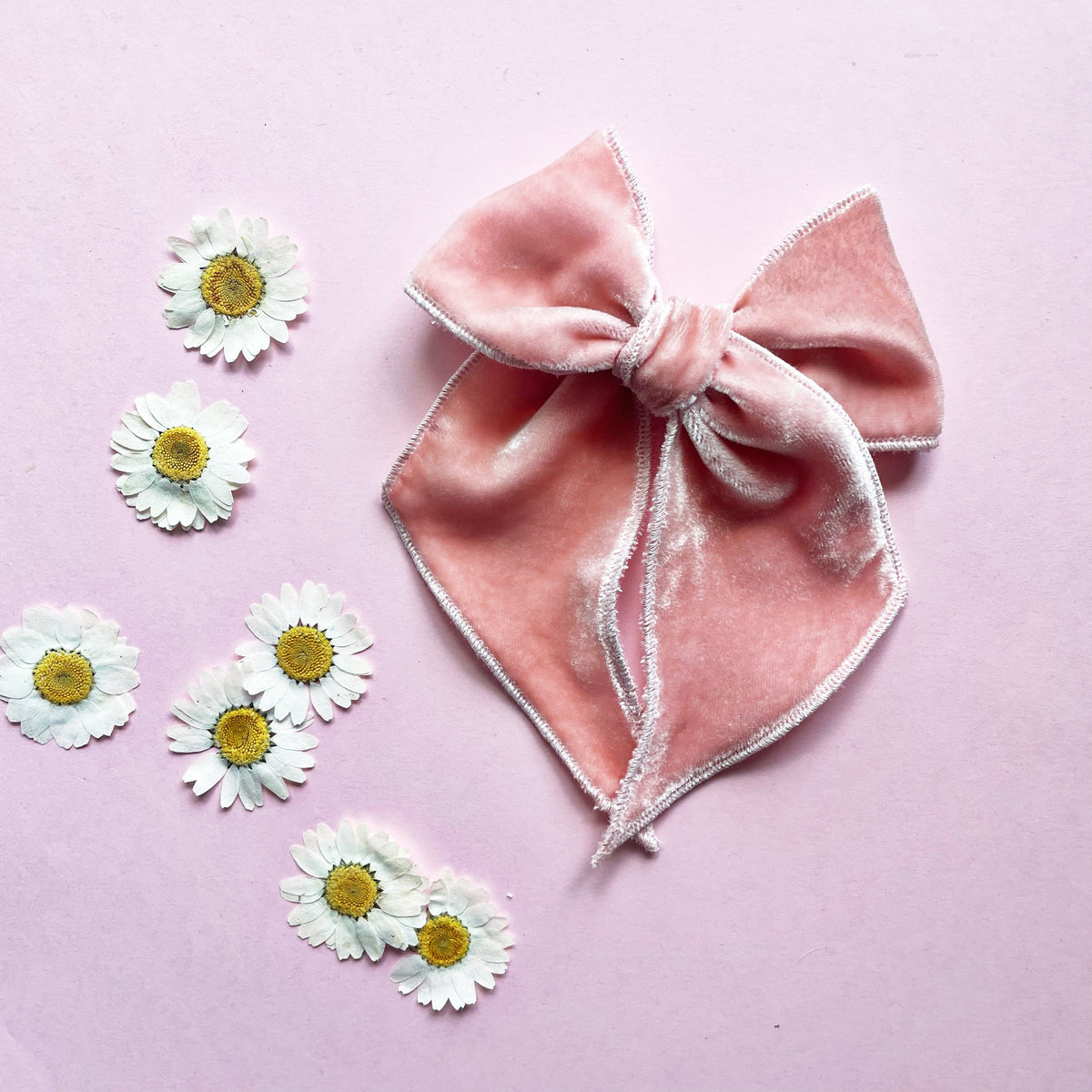 Pink peach velvet bow with double ribbon loops and sparkly trimmed edges