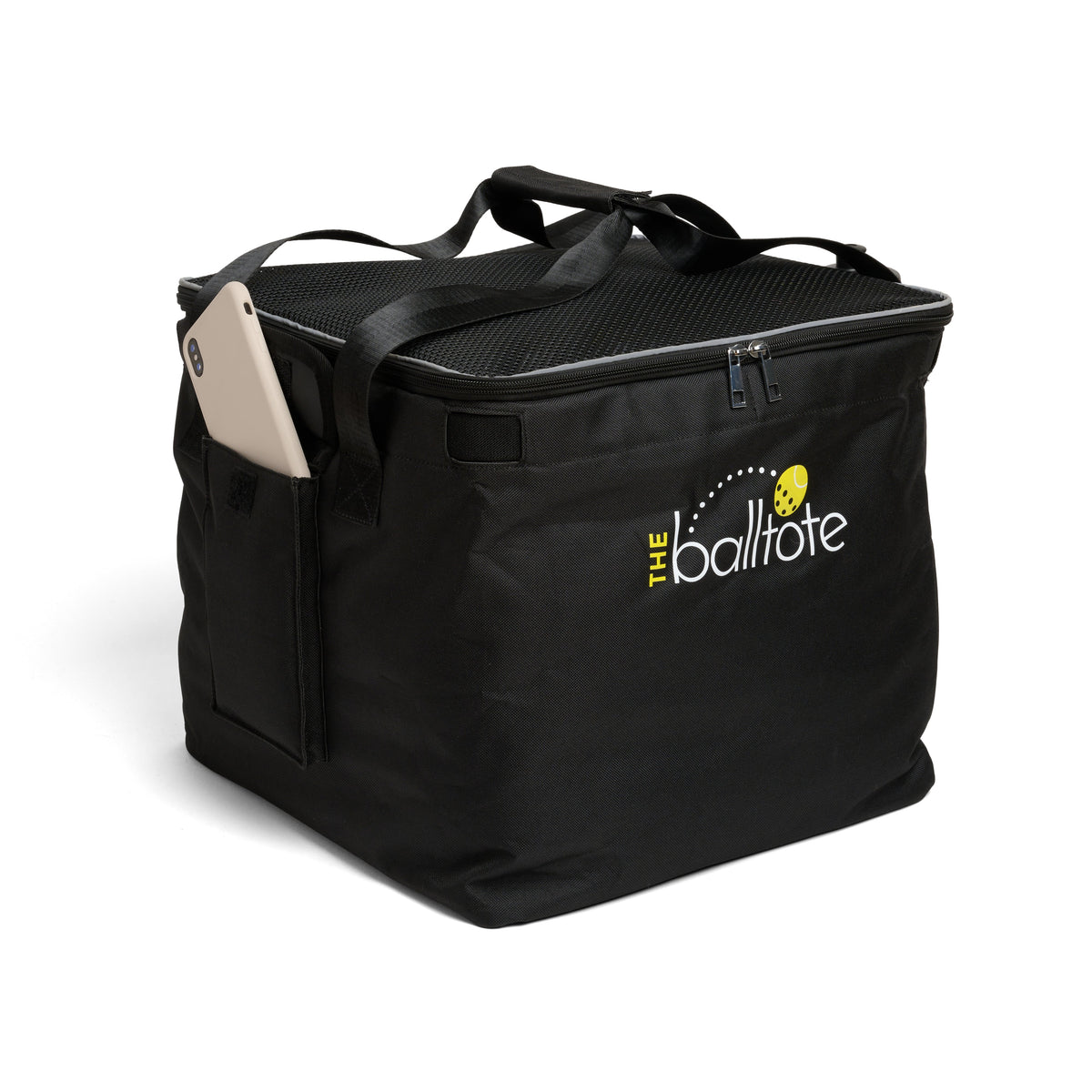 Black ball tote replacement bag with top handles, front pockets, and carry strap