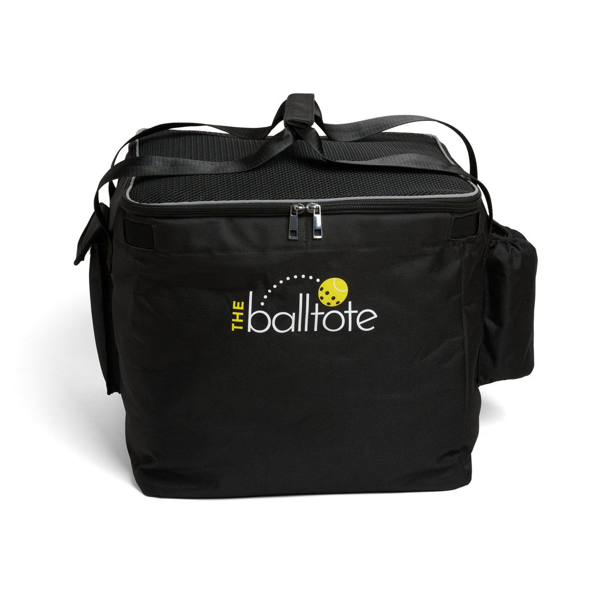 Black ball tote replacement bag with top handle and front zip closure