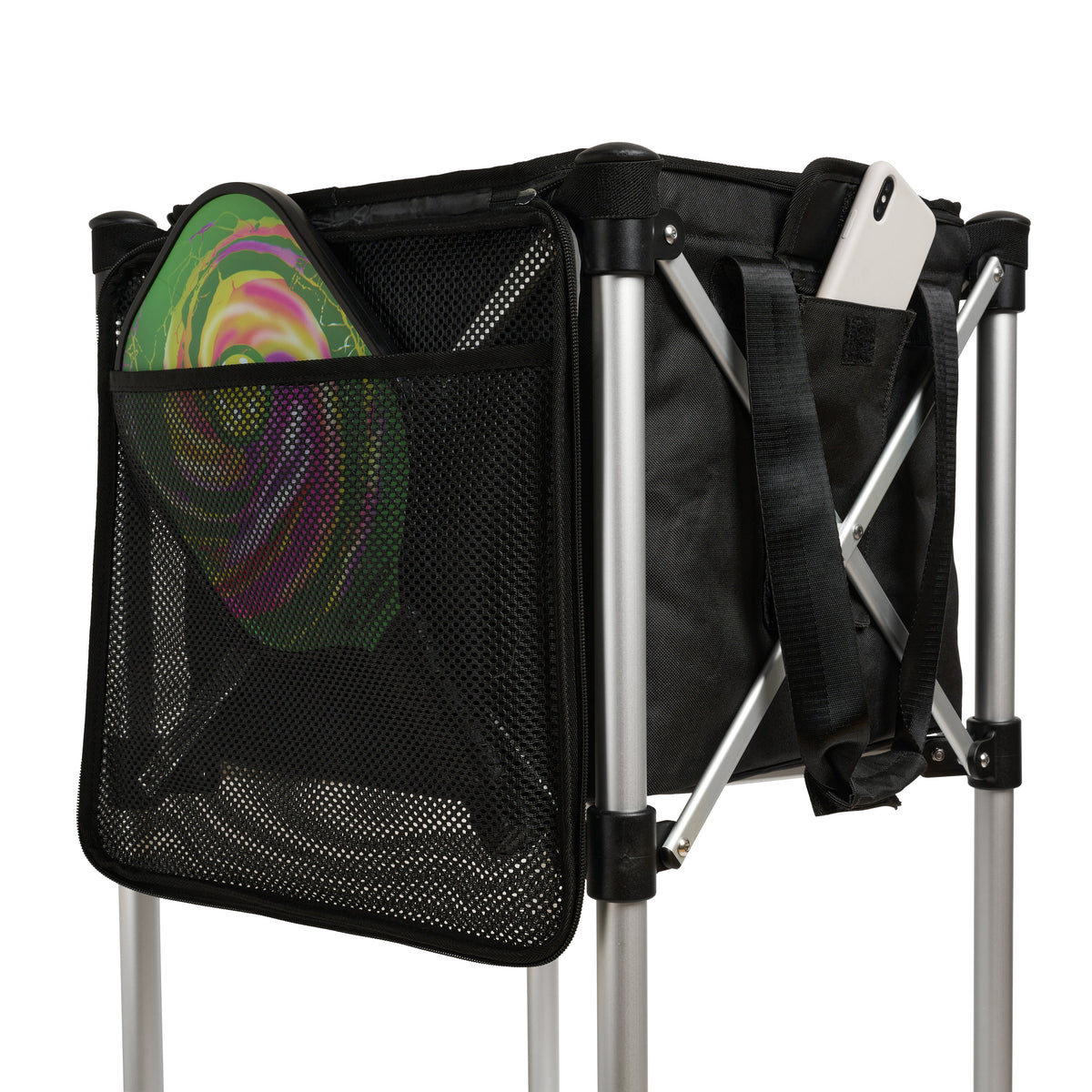 Black ball tote replacement bag with large mesh pocket and attachment straps