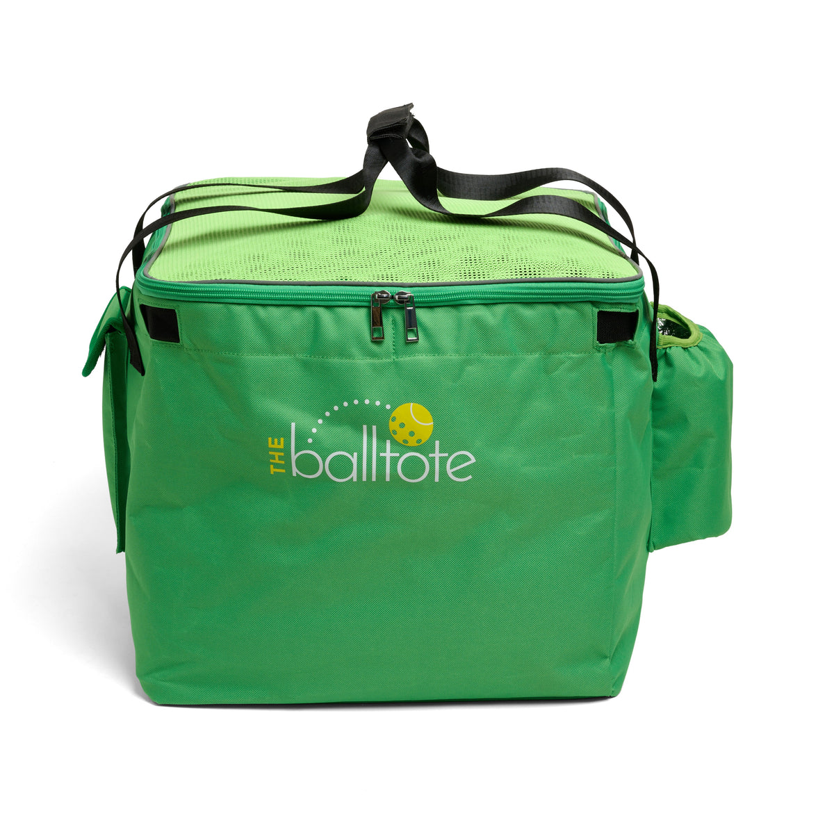 Green ball tote replacement bag with top zipper, carry handles, and front logo