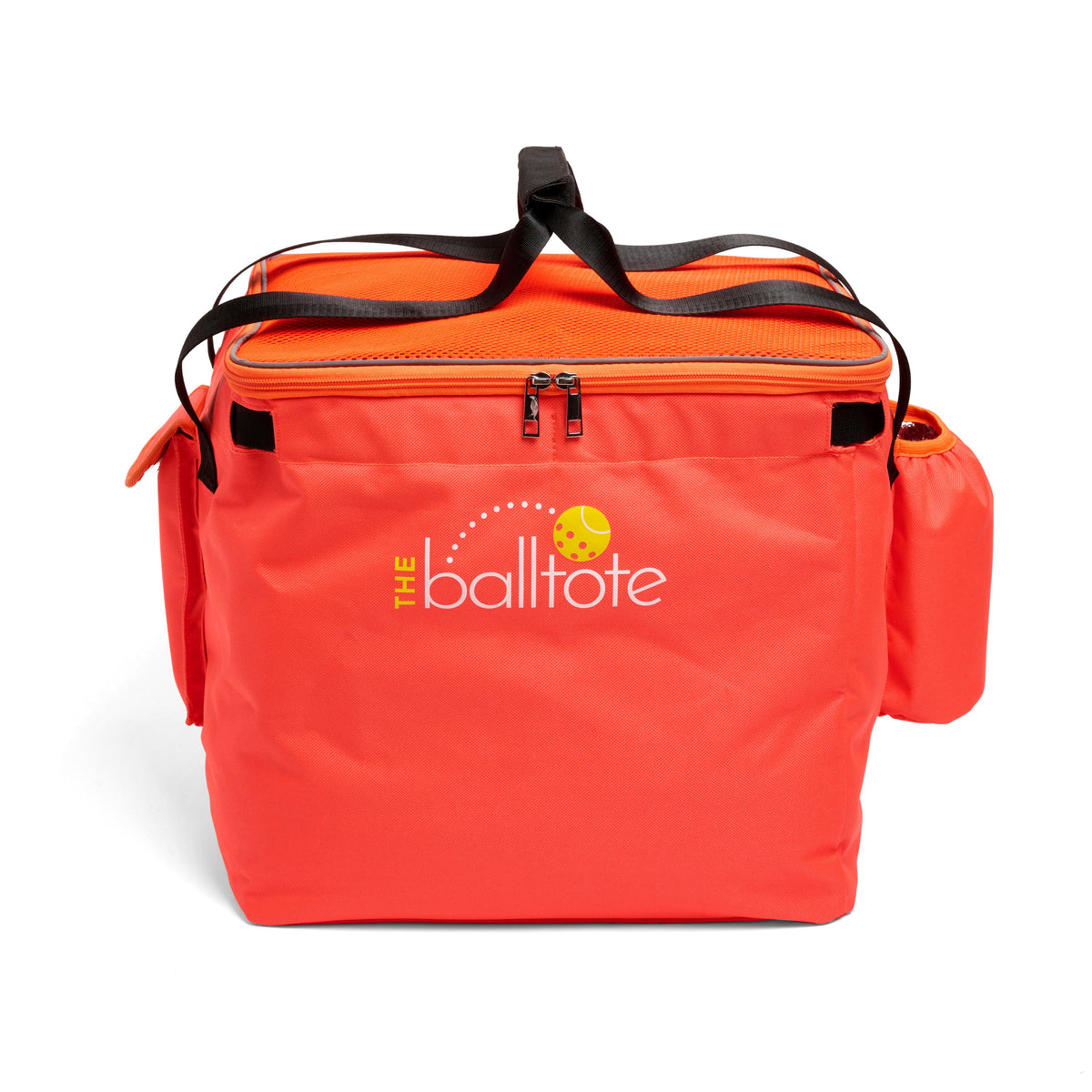 Orange ball tote replacement bag with top zipper, carry handles, and front logo