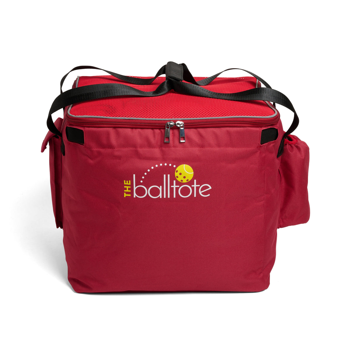 Red ball tote replacement bag with top zipper, carry handles, and front logo