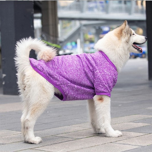 Purple winter pet sweater with high collar and long sleeves, heather knit dog pullover