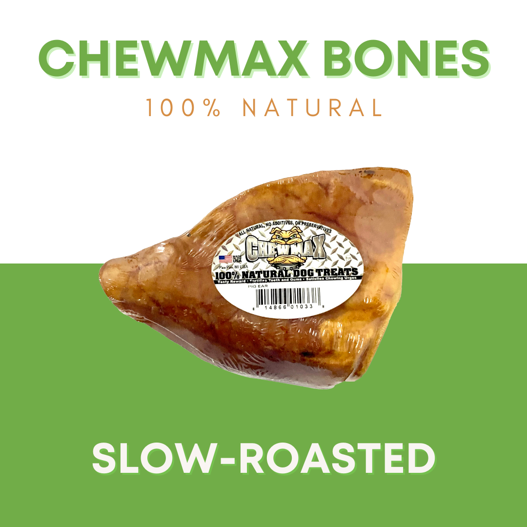 Brown pig ear dog treat labeled 100% natural