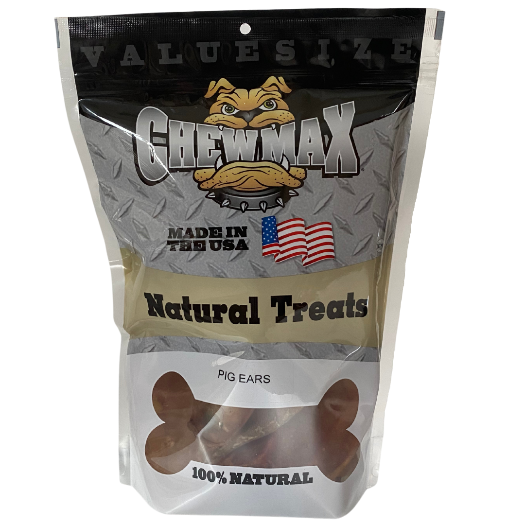 Pig ear dog treat bag, Natural Treats packaging with 100% natural pig ears