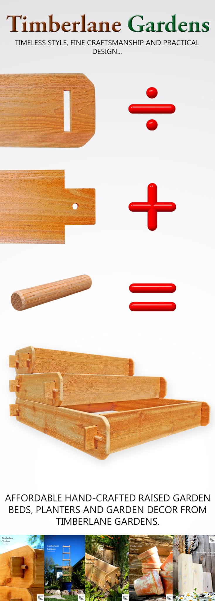 Wooden raised garden bed kit parts with interlocking joinery pieces shown on white background