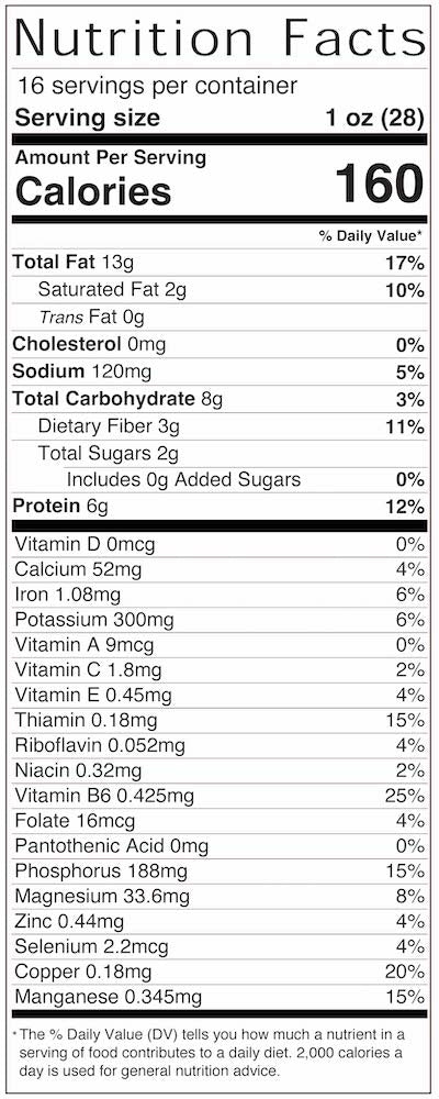 Nutrition Facts panel for organic pistachios, serving size 1 oz (28 g)