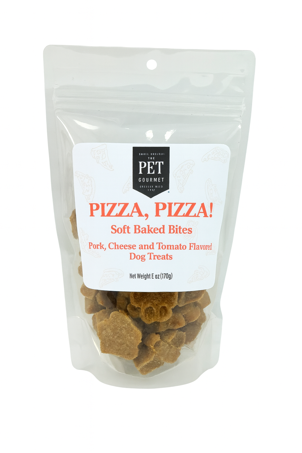 Pizza-flavored soft baked dog treats in resealable pouch, 6 oz