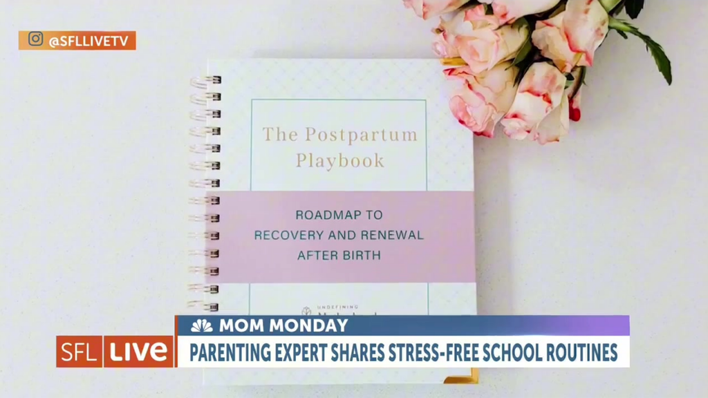 Postpartum planner book with title card and subtitle Roadmap to Recovery and Renewal