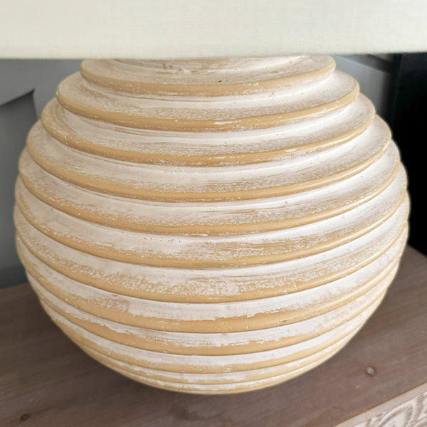 Weathered cream ribbed ceramic lamp base