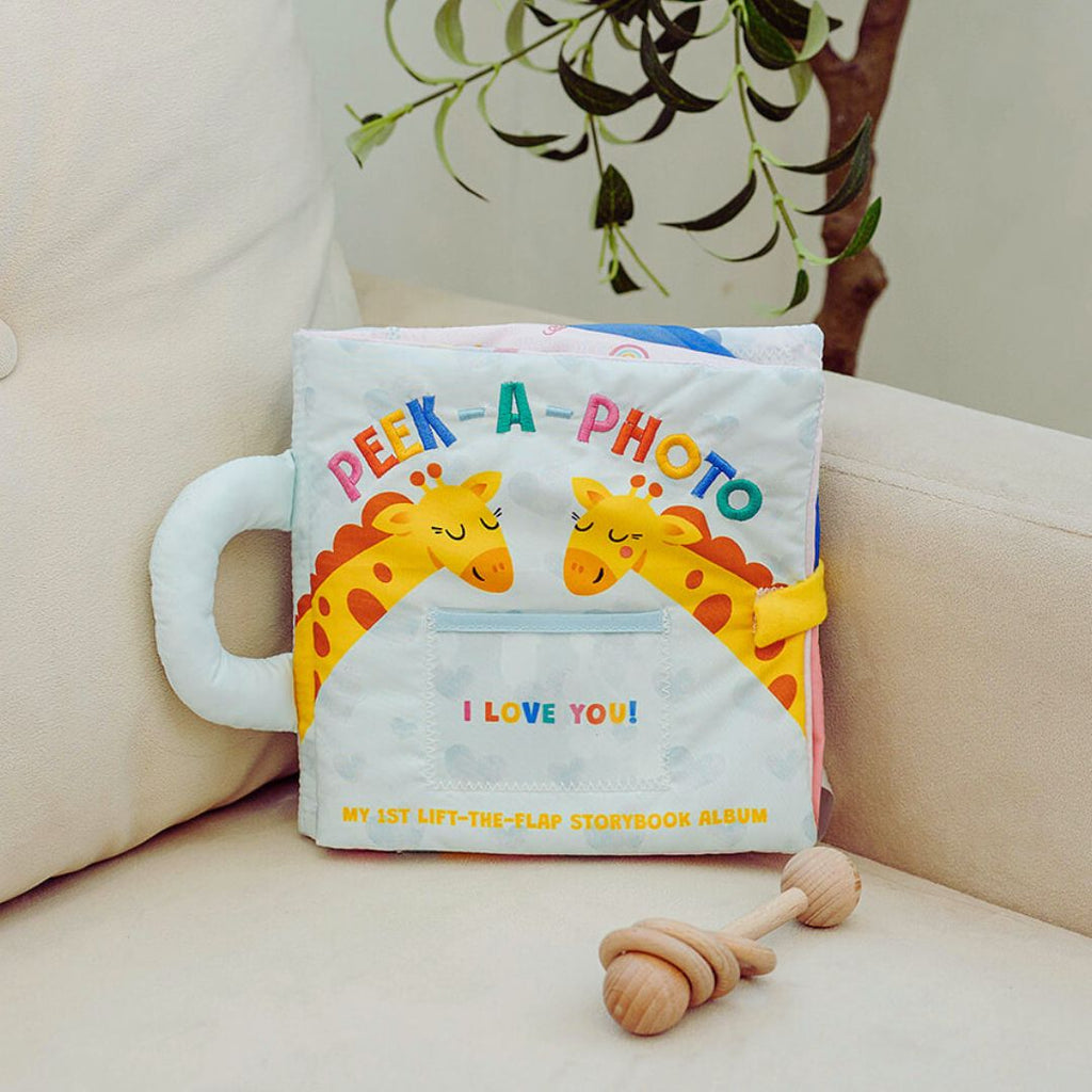 PEEK-A-PHOTO I Love You! lift-the-flap photo storybook cover with giraffe art