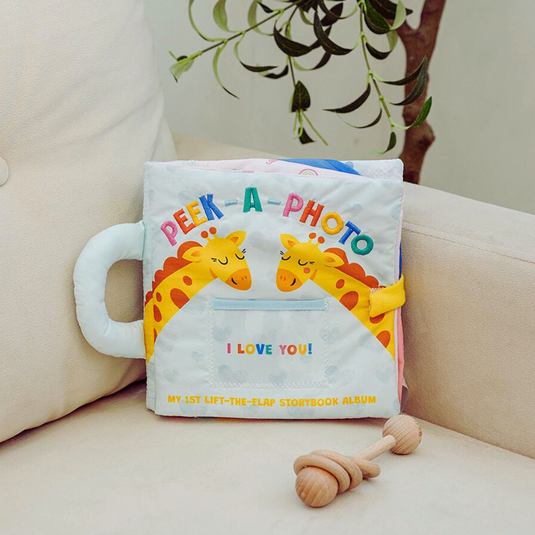 PEEK-A-PHOTO I Love You! lift-the-flap photo storybook cover with giraffe art