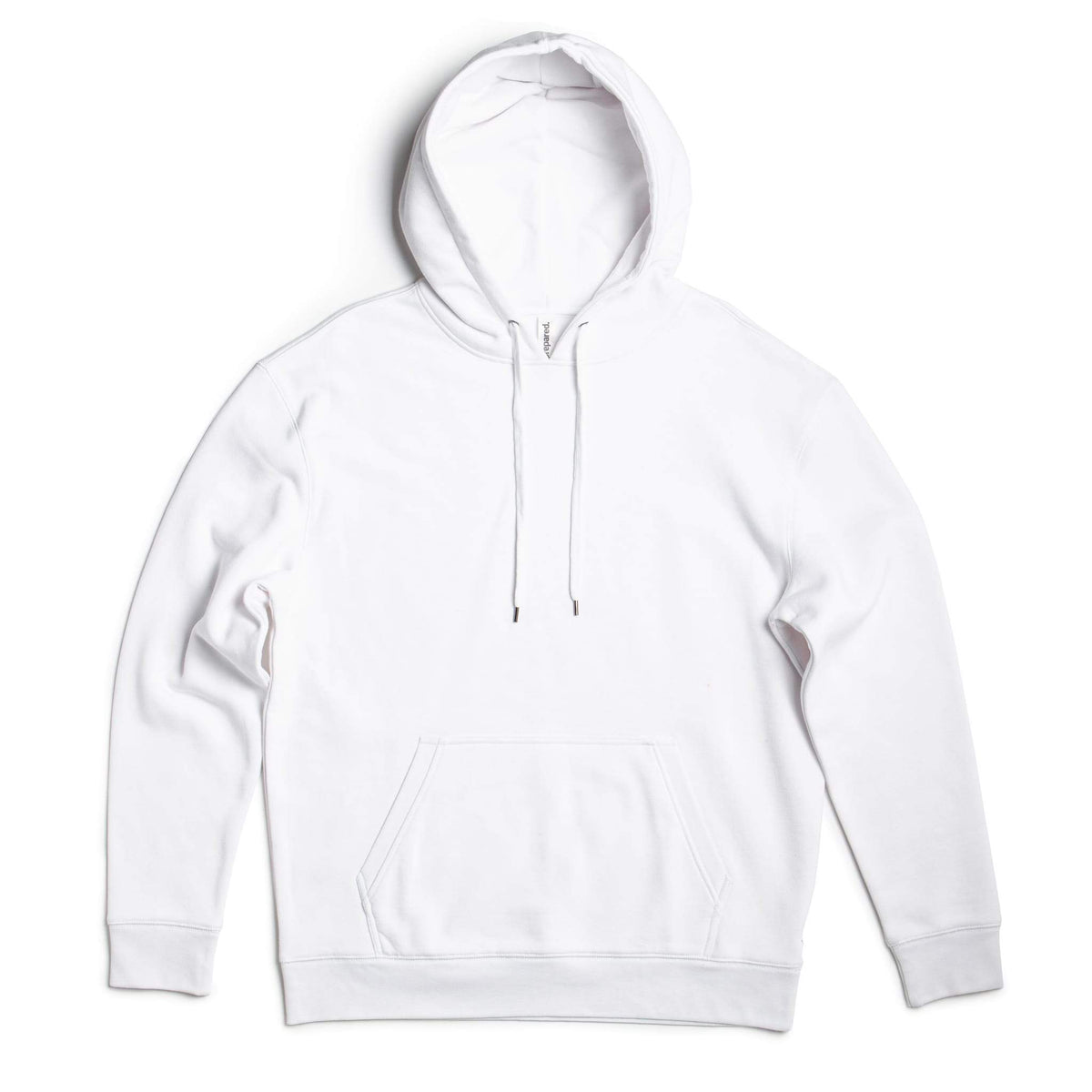 White heavyweight hoodie, hooded pullover with drawstring and front kangaroo pocket