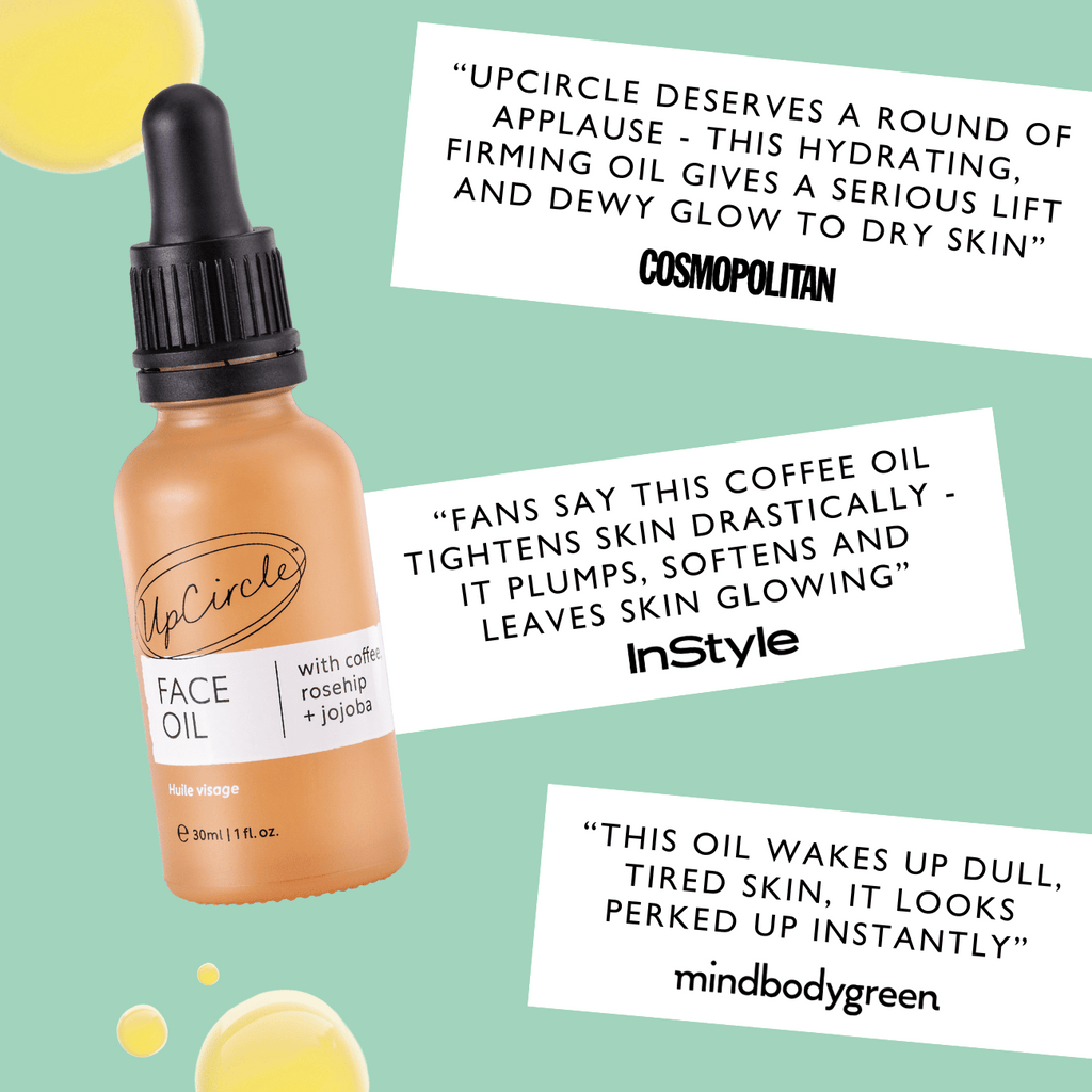 Face oil bottle with black dropper cap and skincare duo component packaging