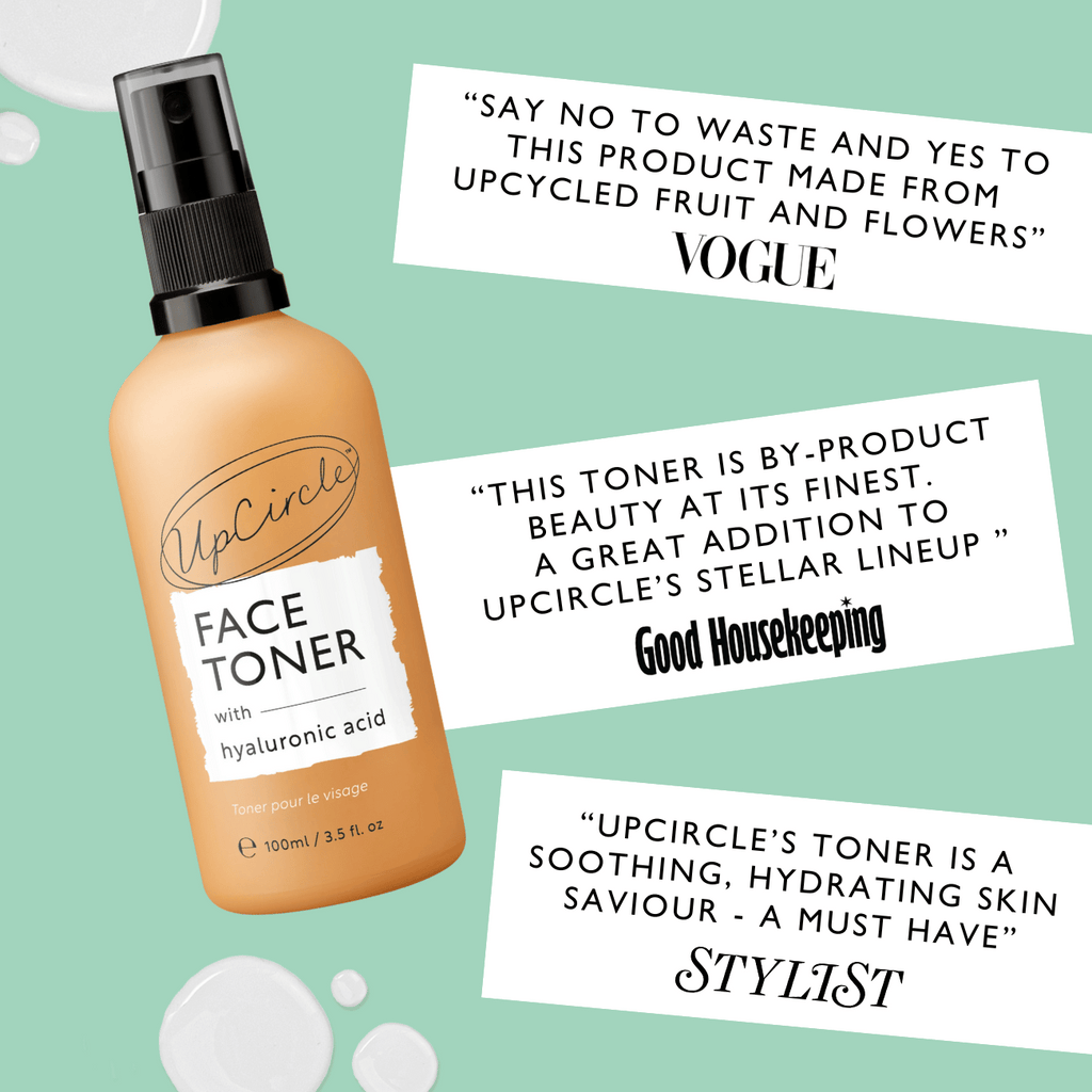 UpCircle face toner pump bottle with orange liquid