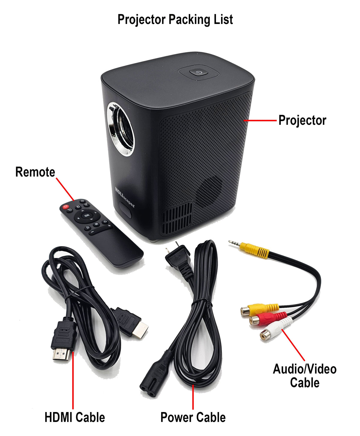 Portable USB projector with remote and included audio/video HDMI and power cables