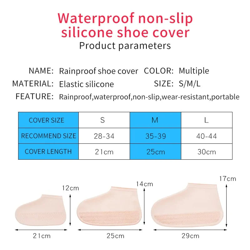 Pale peach elastic silicone shoe cover with textured zigzag grip sole