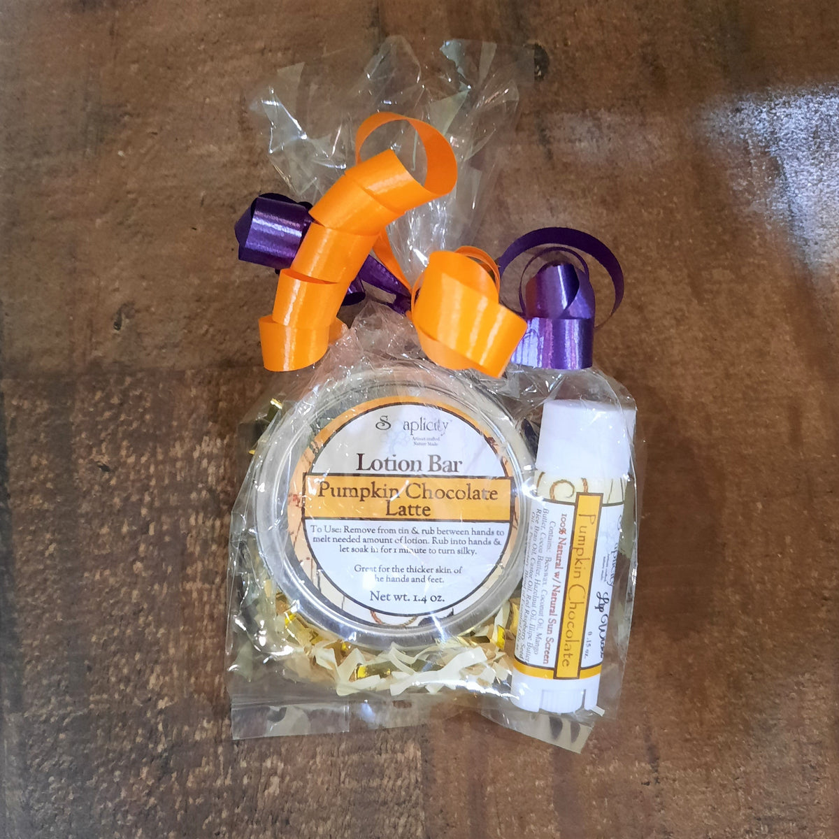 Lotion bar gift set with Pumpkin Chocolate Latte lotion bar and lip balm tube