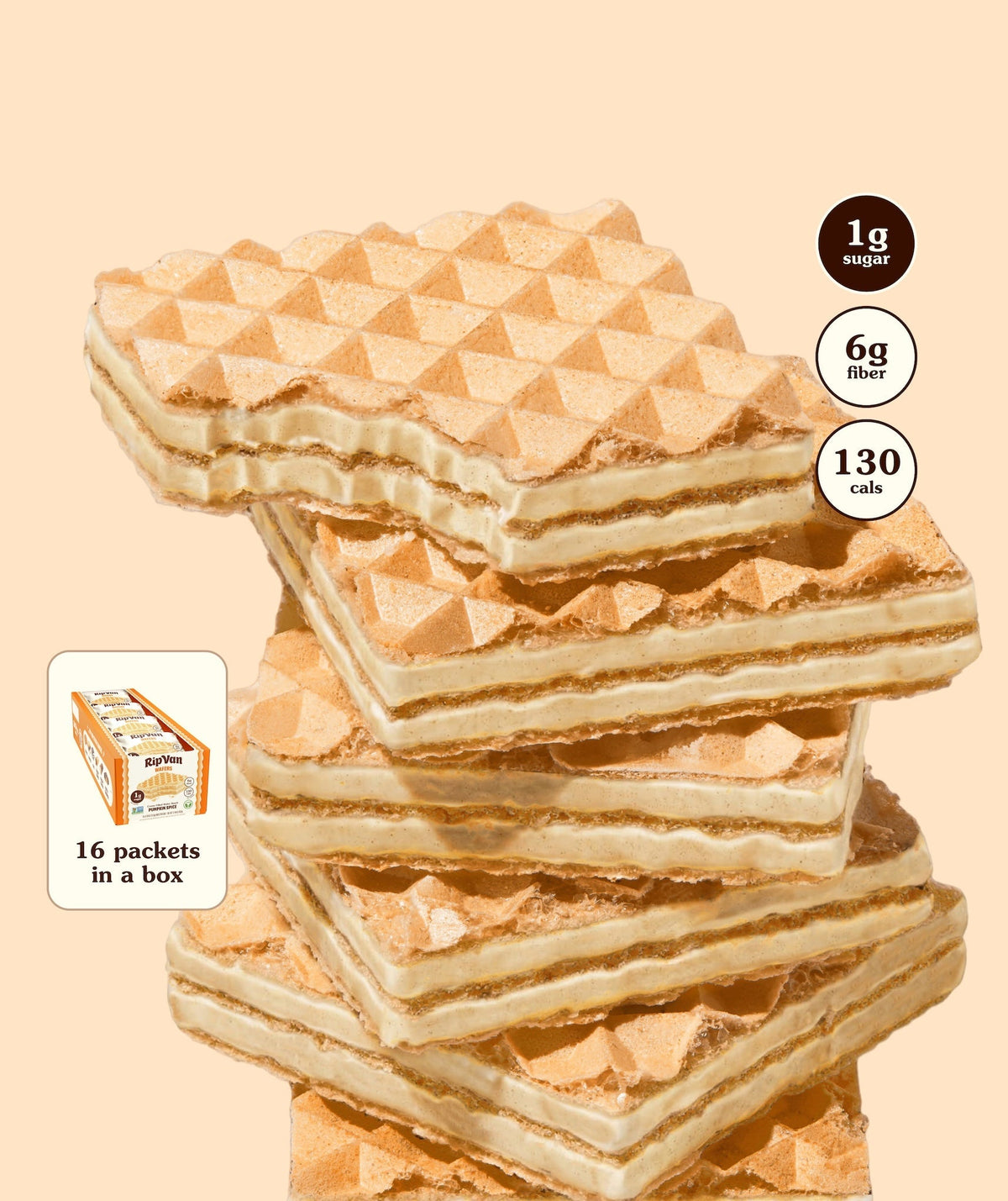 Stacked pumpkin spice cream-filled waffle wafers